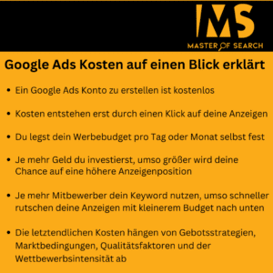 Grafik mit allen Fakten auf einen Blick zu den Google Ads Kosten